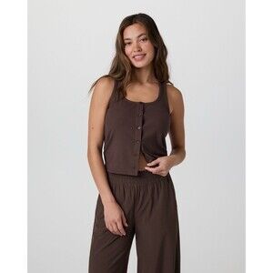 Vuori Pose Cardigan Tank Top  Women's  Medium Java Brown Button Up Athletic